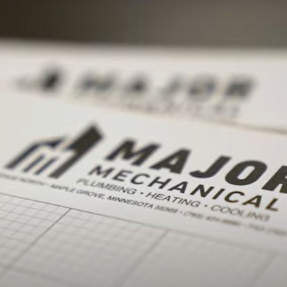Major Mechanical company letterhead close-up.